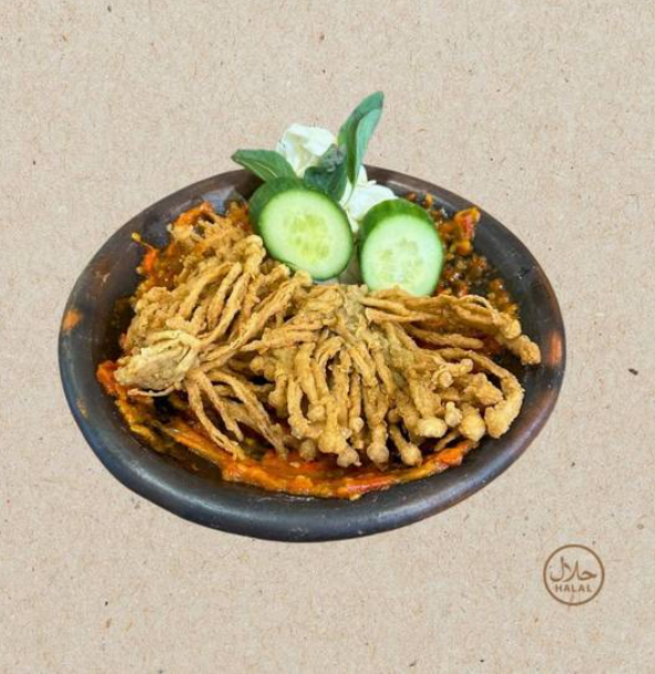 Nasi Jamur Penyet Otentik / Smashed Mushroom with Sambal