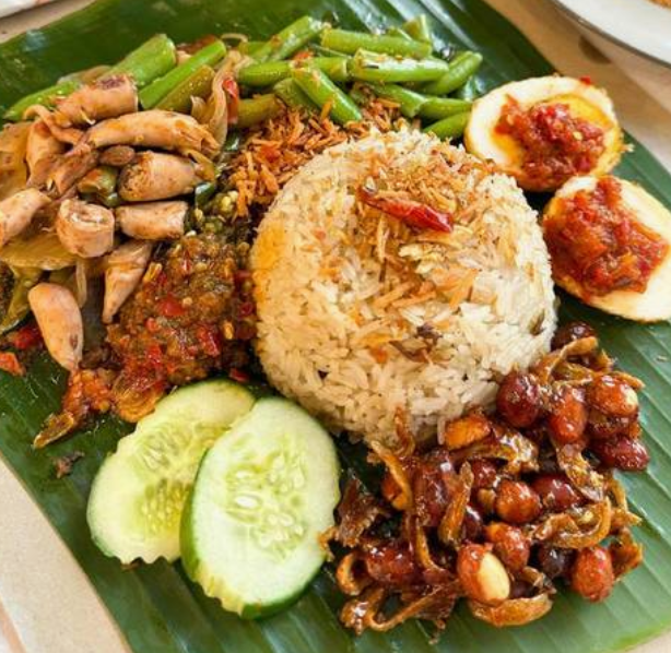 Nasi Prang Cumi Asin (coconut rice in banana leaves)