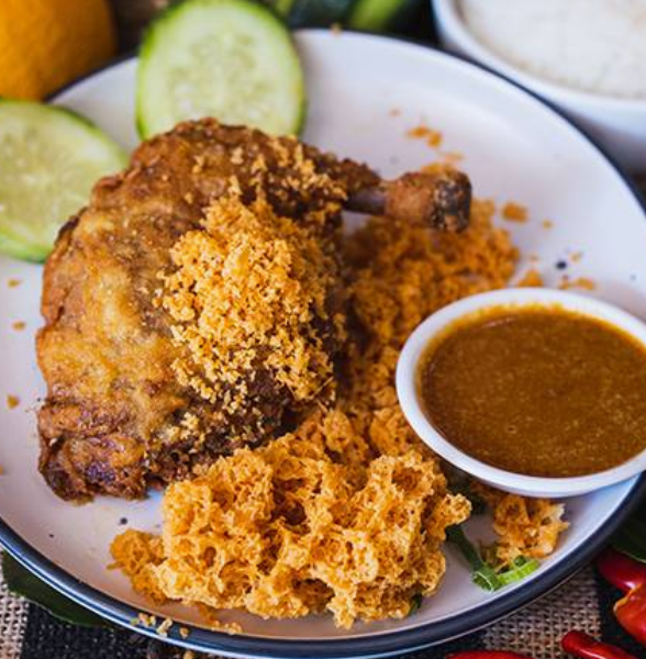 Fried Crispy Soft Bone Chicken with Peanut Sauce