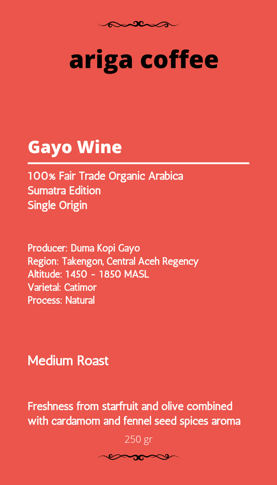 Ariga Gayo Single Origin Wine 250gr