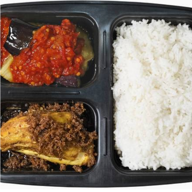 Rice with Fried Chicken + Eggplant Balado