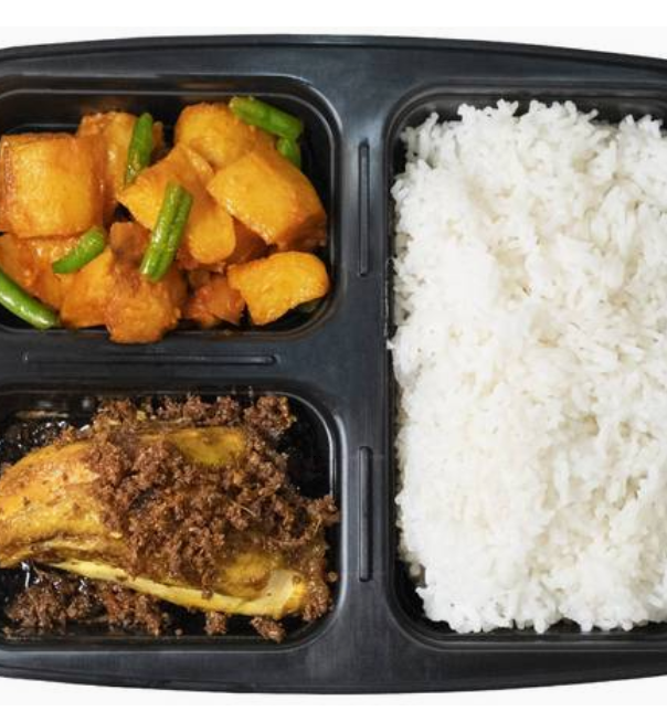 Rice with Fried chicken + Spicy Potato